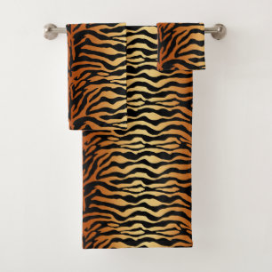 Conjunto De Toalhas Tigre Listras Impressão em animais, âmbar, Preto