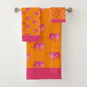 Conjunto De Toalhas Tigre Rosa Quente no Padrão Laranja Laranja Negrit