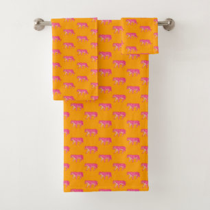 Conjunto De Toalhas Tigre Rosa Quente no Padrão Laranja Laranja Negrit