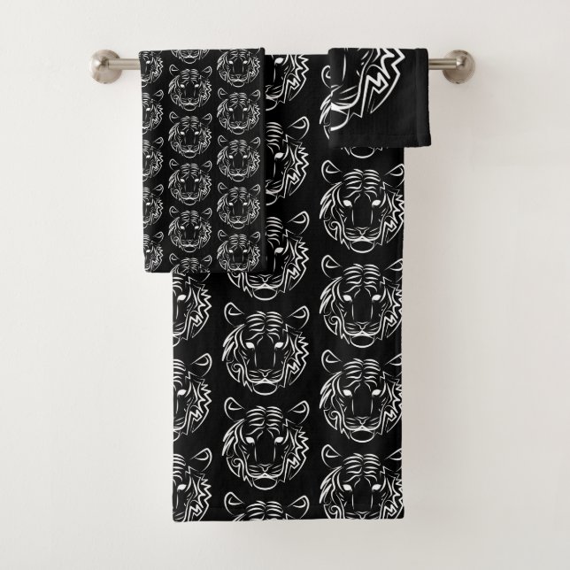 Conjunto De Toalhas Tigre Tribal Negro e Branco (Insitu)