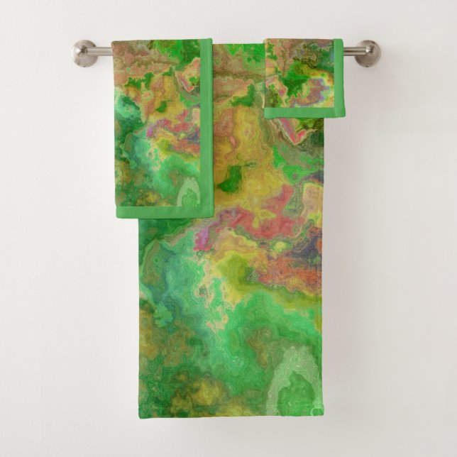 Conjunto De Toalhas Tinta aquarela respingo verde amarelo turquesa (Insitu)