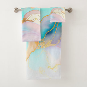 Conjunto De Toalhas Tinta de mármore de Pastel abstrato com brilho