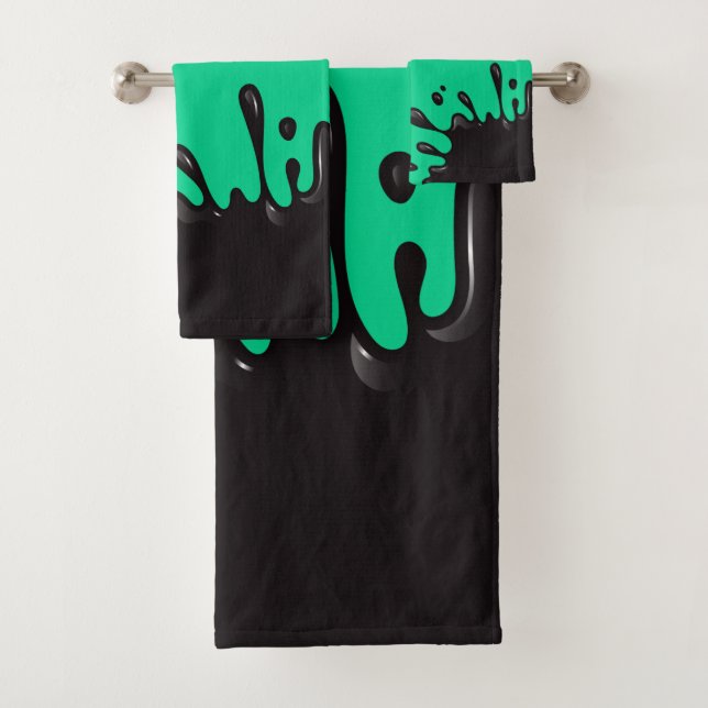 Conjunto De Toalhas Tinta preta no Emerald Green (Insitu)