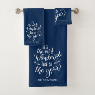 Conjunto De Toalhas Tipografia de Natal Moderna Azul Personalizada