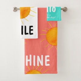 Conjunto De Toalhas Tipografia Sunshine de Coral Branco Turquesa