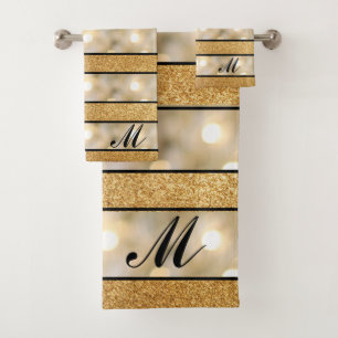 Conjunto De Toalhas Tiras Douradas Brilhantes Brancas Claras e Modern