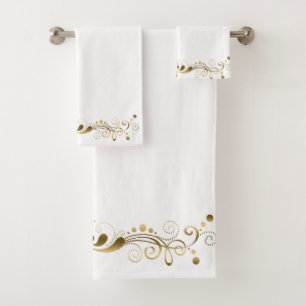 Conjunto De Toalhas Tiras Douradas Elegantes