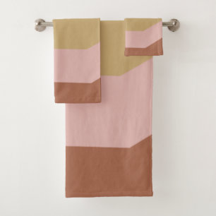 Conjunto De Toalhas Tiras Geométricas Modernas em Terracotta e Blush