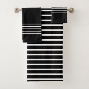 Conjunto De Toalhas Tiras Negras e Brancas Modernas