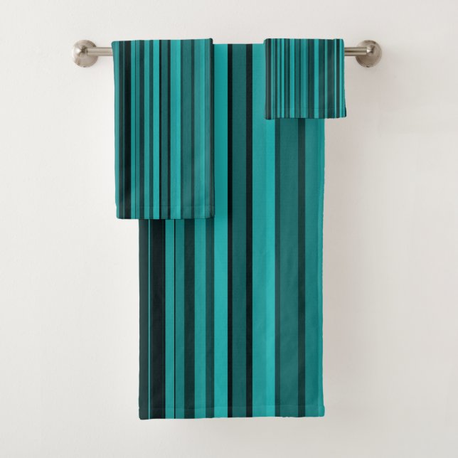 Conjunto De Toalhas Tiras Pretas Teais (Insitu)