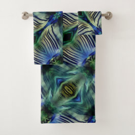 Conjunto De Toalhas Tiras transversais curvas, em verde e azul