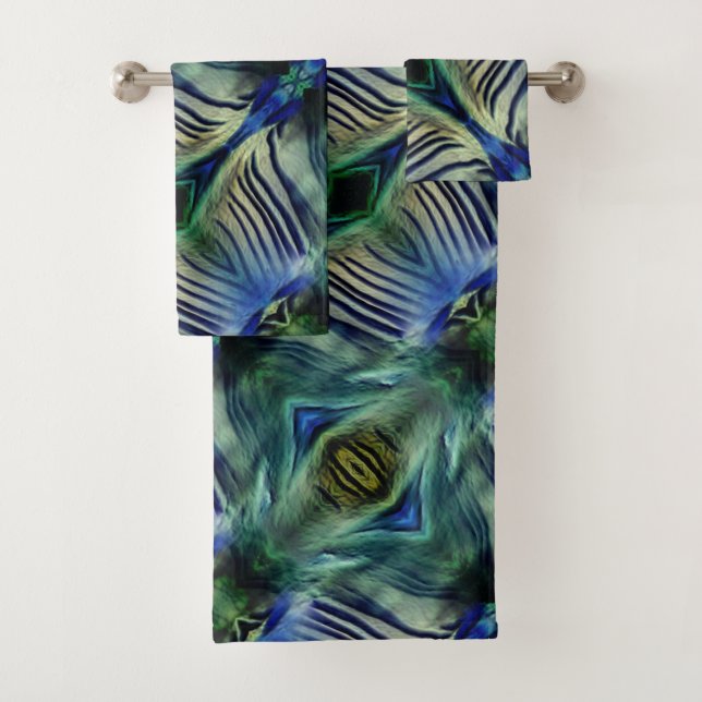 Conjunto De Toalhas Tiras transversais curvas, em verde e azul (Insitu)