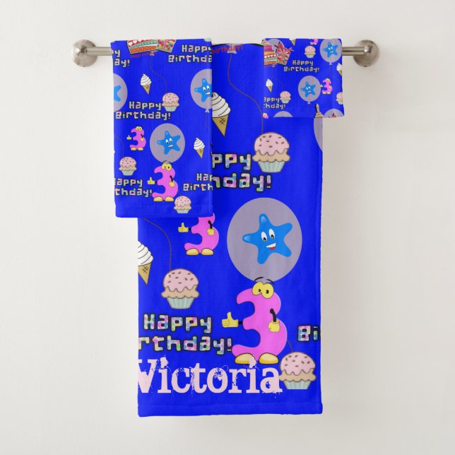 Conjunto De Toalhas Toalhas, #3 Happy aniversário de 3 anos (Insitu)