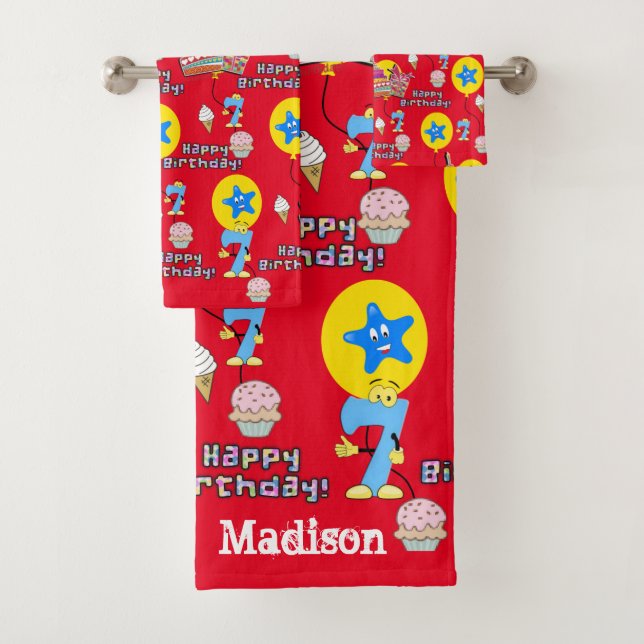 Conjunto De Toalhas Toalhas, #7 Feliz aniversário de 7 (Insitu)