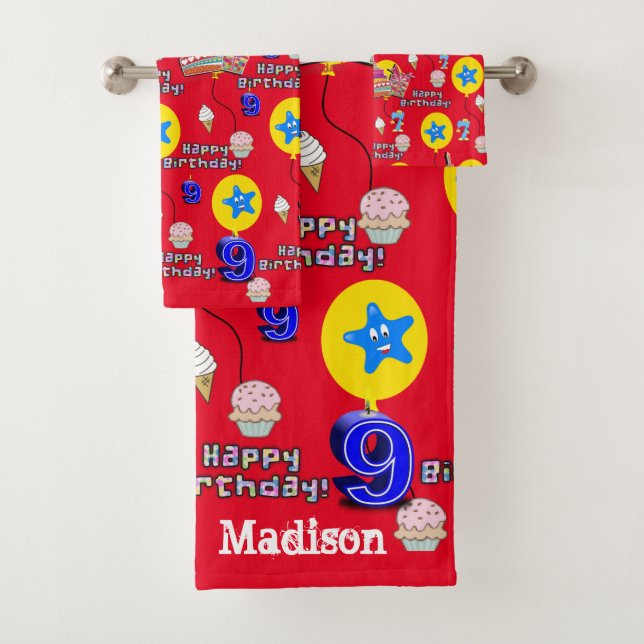 Conjunto De Toalhas Toalhas, #9 Feliz 9.º Aniversário (Insitu)