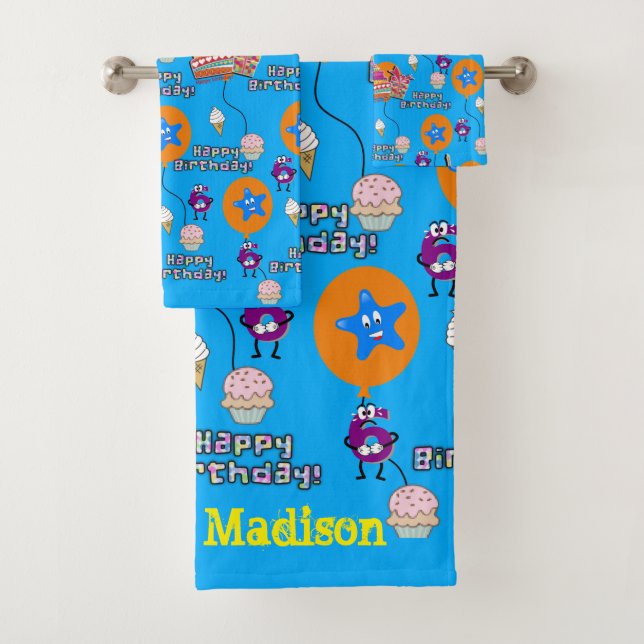 Conjunto De Toalhas Toalhas, Feliz Aniversário de 6 #6 Azul (Insitu)