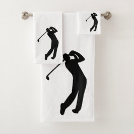 Conjunto De Toalhas Tocando Golfer Silhouette Preto Branco