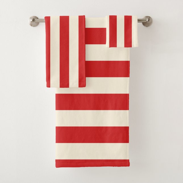 Conjunto De Toalhas Tofu Cream Postbox Red Stripes (Insitu)
