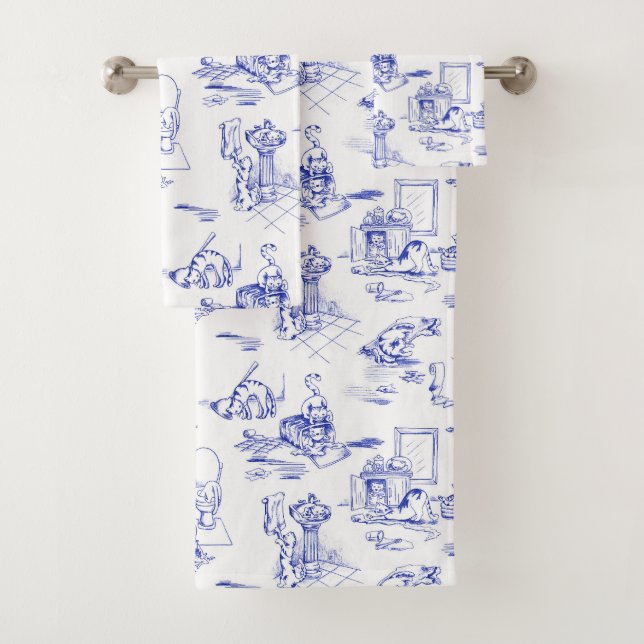 Conjunto De Toalhas Toile De Banheiro De Gato Selvagem Azul (Insitu)