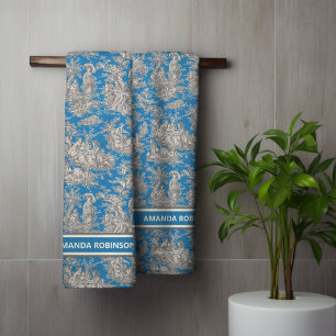 Conjunto De Toalhas Tóile de jouy azul-de-turquesa