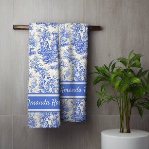 Conjunto De Toalhas Tóile de jouy azul-vegetação impressa