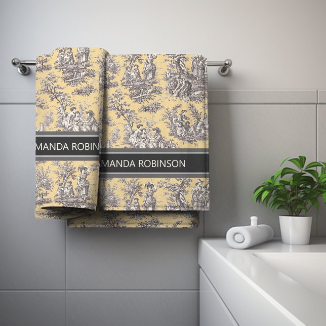 Conjunto De Toalhas Tóile de jouy, preto-vivo, impressa (Criador carregado)