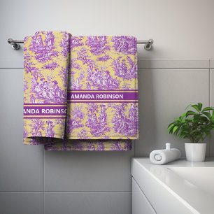 Conjunto De Toalhas Tóile de jouy, roxo, de jouy, impresso
