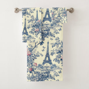 Conjunto De Toalhas Toile de torre Eiffel, cor-de-rosa e azul, pré-dis