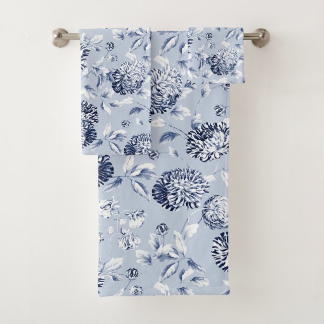 Conjunto De Toalhas Toile Floral Azul Prata e Periwinkle (Insitu)