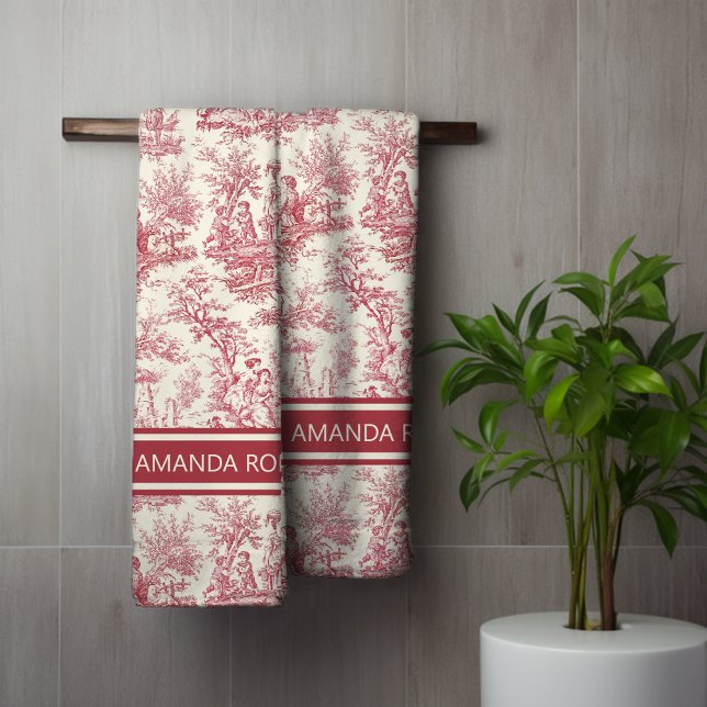 Conjunto De Toalhas Tóile vermelha de jouy, em folha (Criador carregado)