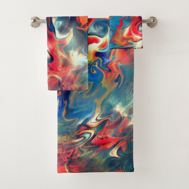 Conjunto De Toalhas Tons azuis e vermelhos manchados, tinta virtual de (Insitu)