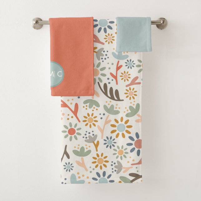 Conjunto De Toalhas Tons da Terra Daisy Flower Monogramas (Insitu)
