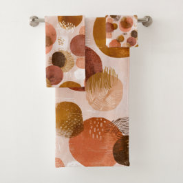 Conjunto De Toalhas Tons Terrosos Boho Padrão Abstrato Terracota