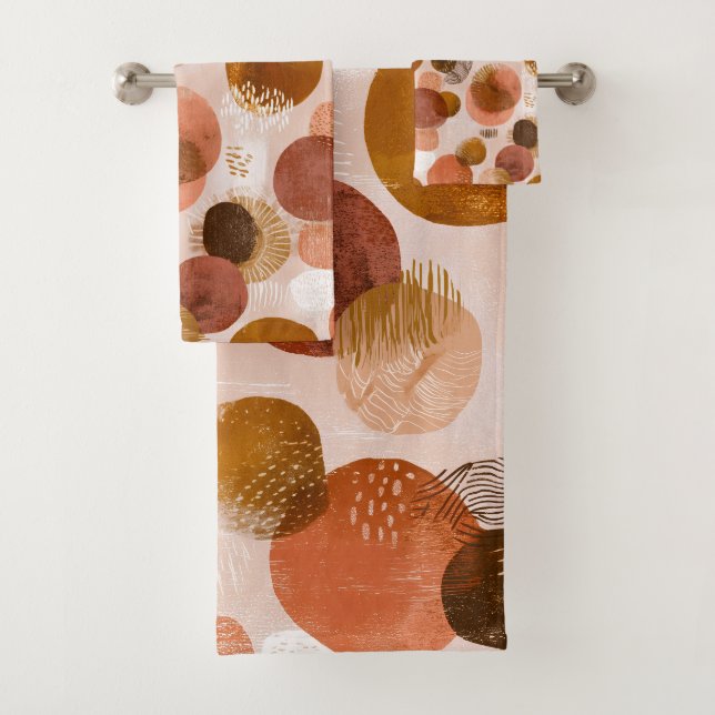 Conjunto De Toalhas Tons Terrosos Boho Padrão Abstrato Terracota (Insitu)