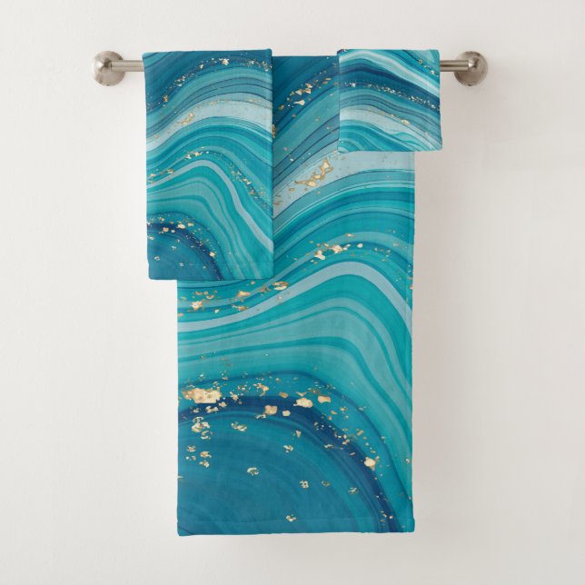 Conjunto De Toalhas Toques verdes e azuis Marble Bath Totoset (Insitu)