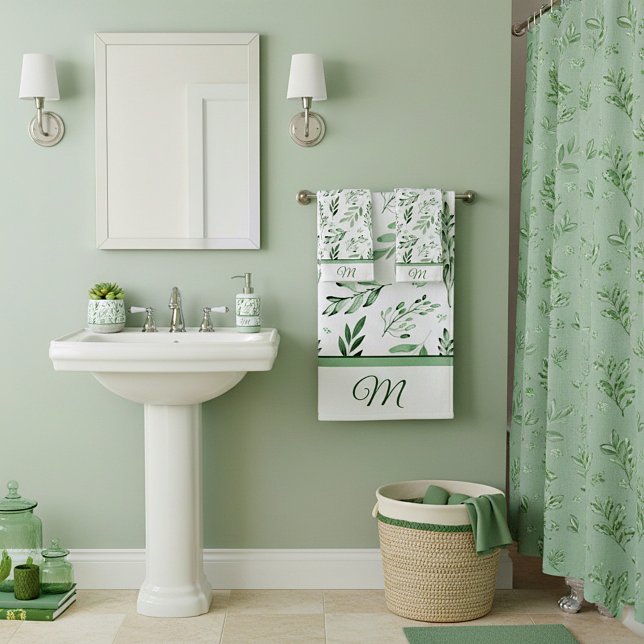 Conjunto De Toalhas Torre de banho de monograma verde (Criador carregado)