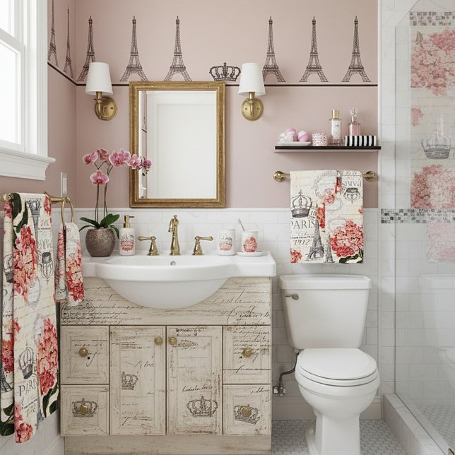 Conjunto De Toalhas Torre Eiffel e hortênsia  (Criador carregado)