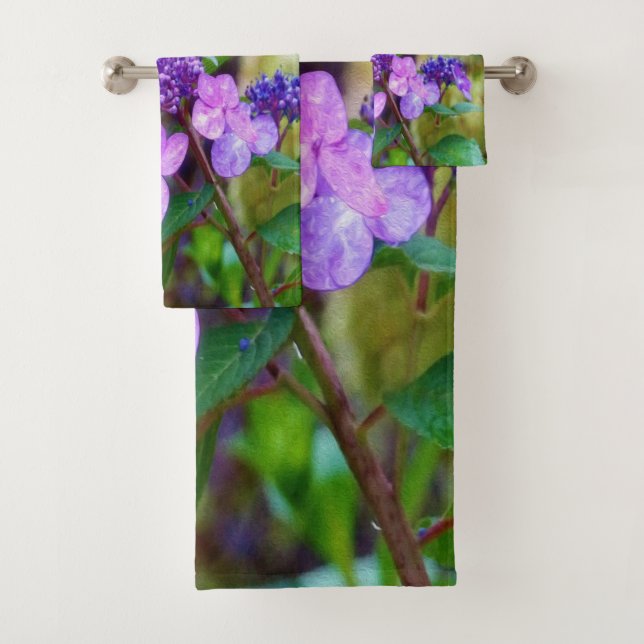 Conjunto De Toalhas Torre Roxo e Flor de Hydrangea Shout (Insitu)