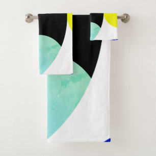 Conjunto De Toalhas Torres Abstrato de Arte Amarelo Azul Preto, Azul,