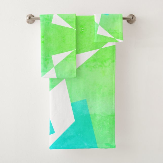 Conjunto De Toalhas Torres Abstrato de Arte Verde Azul Turquesa (Insitu)