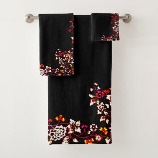 Conjunto De Toalhas Torres de Banheiras de Padrão Floral Preto Elegant