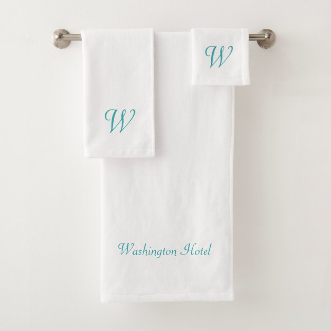 Conjunto De Toalhas Torres Monogramas Turquesas Personalizadas (Insitu)