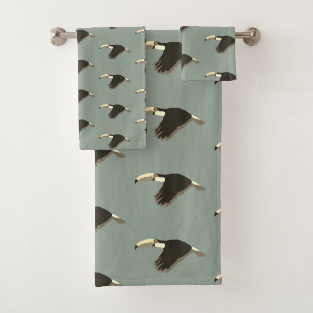 Conjunto De Toalhas Toucan Exotic Animal Patterne Sage Green (Insitu)