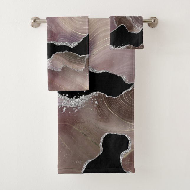 Conjunto De Toalhas Toupe e Ágata Preta com Brilho Prateado (Insitu)