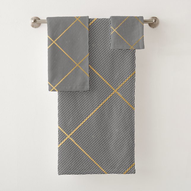 CONJUNTO DE TOALHAS TOWEL ABSTRATO CHEVRON BRANCO PRETO (Insitu)