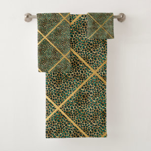 CONJUNTO DE TOALHAS TOWEL DA IMPRESSÃO LUXURY GRID LEOPARD VERDE ANIM