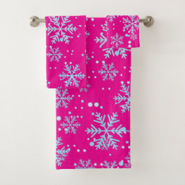 Conjunto De Toalhas Towel Set, Bright Fuchsia Snowflakes