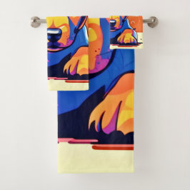 Conjunto De Toalhas Trabalho de arte de puppy colorida