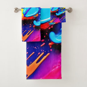 Conjunto De Toalhas Trabalho de arte de Splatter de Tinta Neon Vibrant
