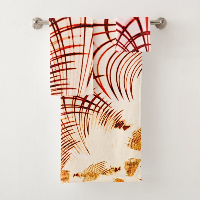 Conjunto De Toalhas Traços curvos vermelhos cruzados com efeito envelh (Insitu)